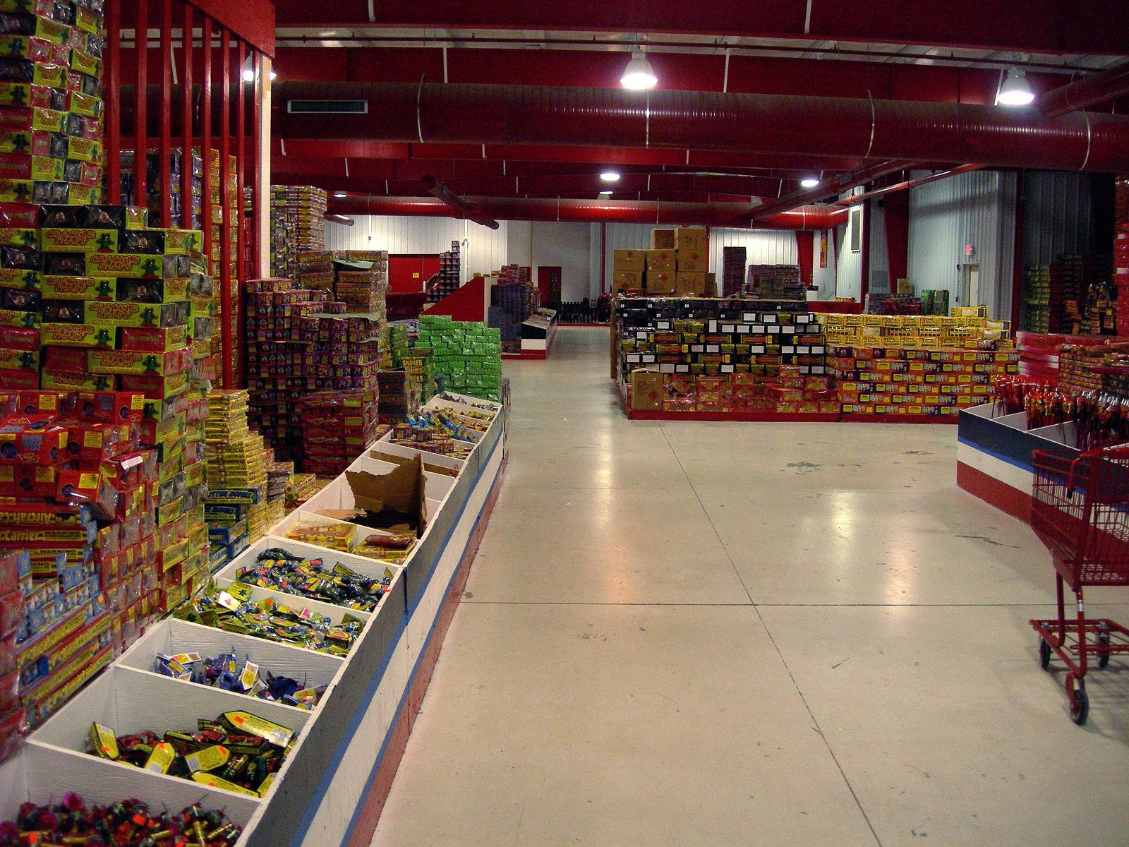 Warehouse with tall racks of stored boxes